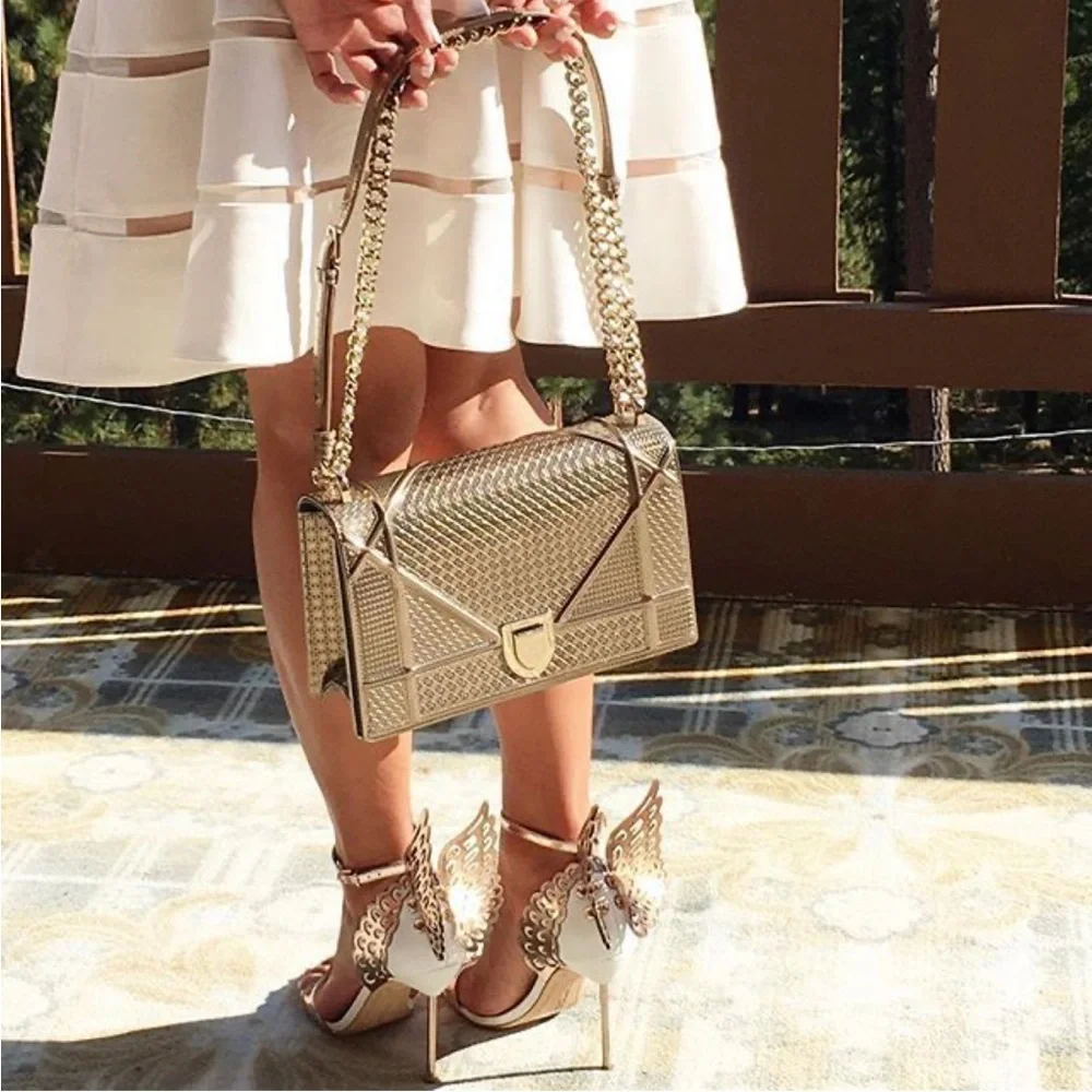 Dior Light Gold-tone Metallic Patent Leather Micro Cannage Medium Shoulder Bag - Picture 16 of 17